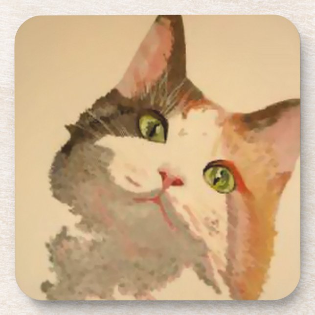 I'm All Ears: Calico Cat Portrait Coaster (Front)