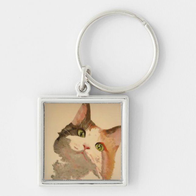 I'm All Ears: Calico Cat Portrait Keychain (Front)