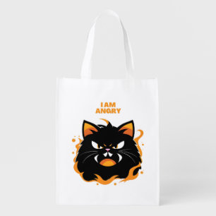 I'm angry,Black cat Grocery Bag