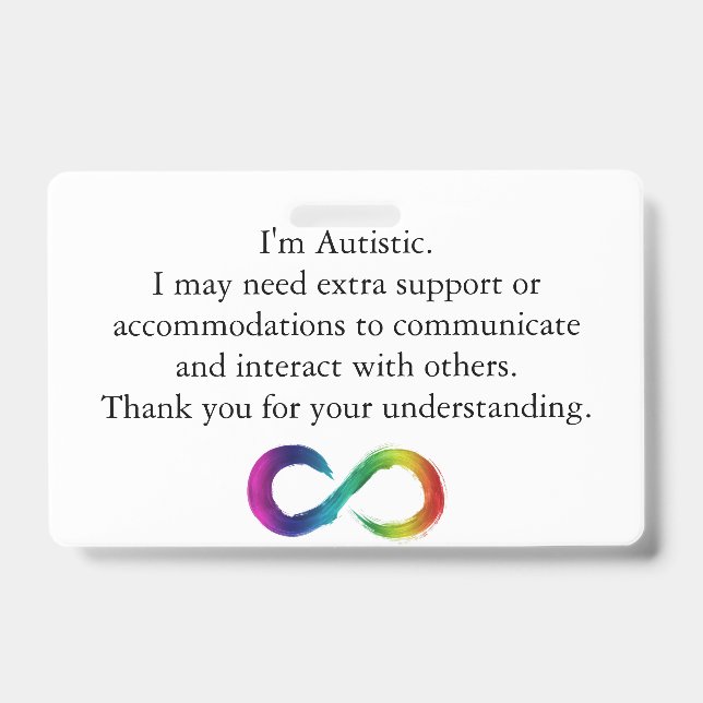 "I'm Autistic" Awareness- Communication Card Badge (Front)