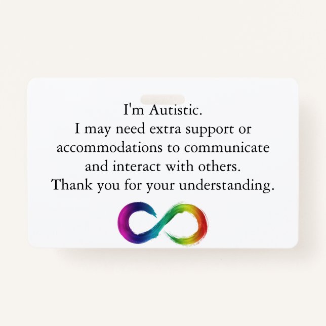 "I'm Autistic" Awareness- Communication Card Badge (Front)