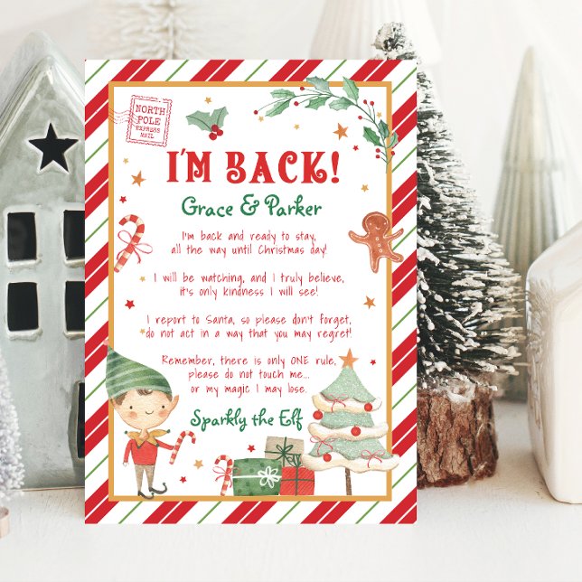 I'm Back Christmas Elf Letter Personalize & Print Invitation (I'm Back Christmas Elf Letter that is editable, personalized letter from your Elf. Print at home.)