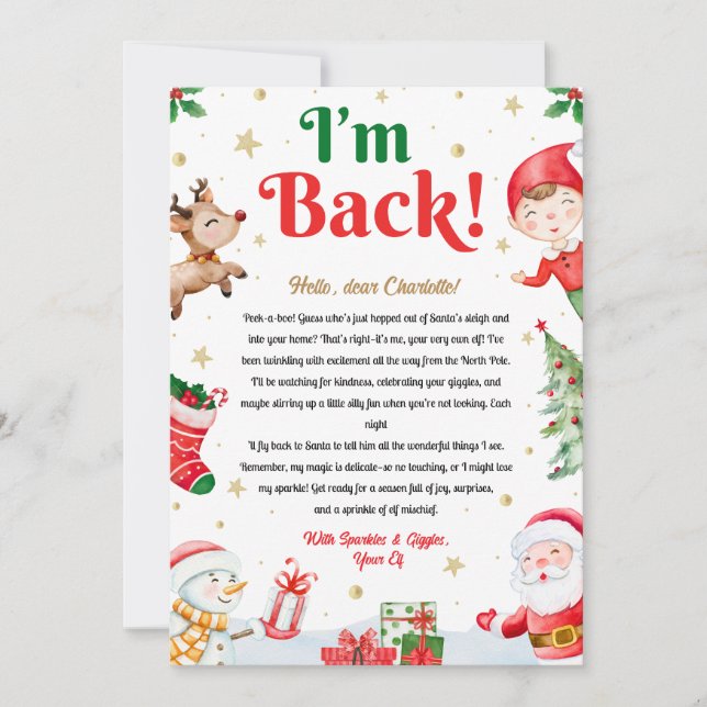 I'm Back Elf Arrival Elf Return Christmas Letter  Invitation (Front)