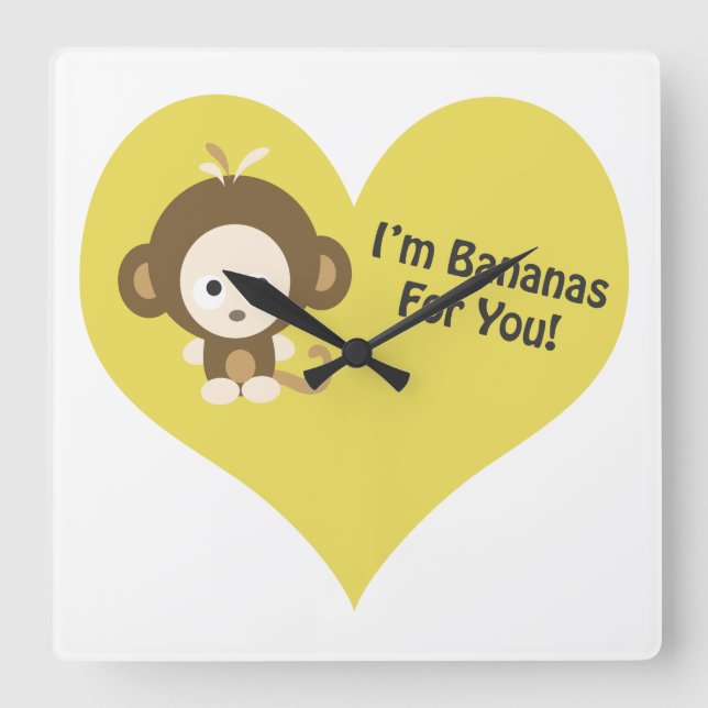 Im Bananas for You Monkey Square Wall Clock (Front)