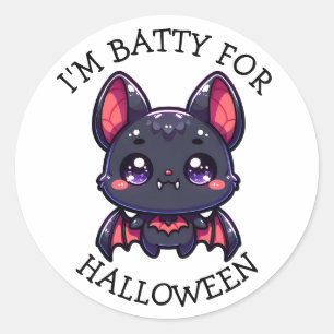 I'm Batty for Halloween Cute Chibi Bat Classic Round Sticker