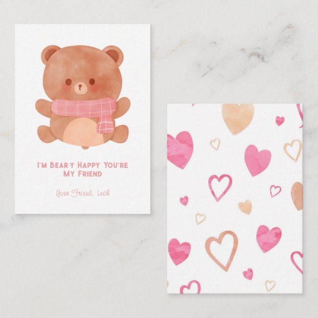 'I'm Bear-y Happy You're My Friend' Kids Valentine Note Card (Front/Back)