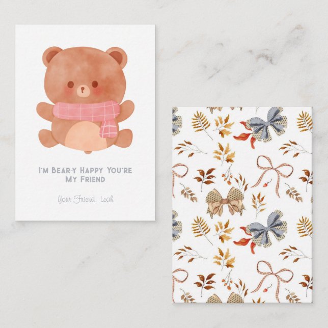 I'm Beary Happy You're My Friend School  Valentine Note Card (Front/Back)