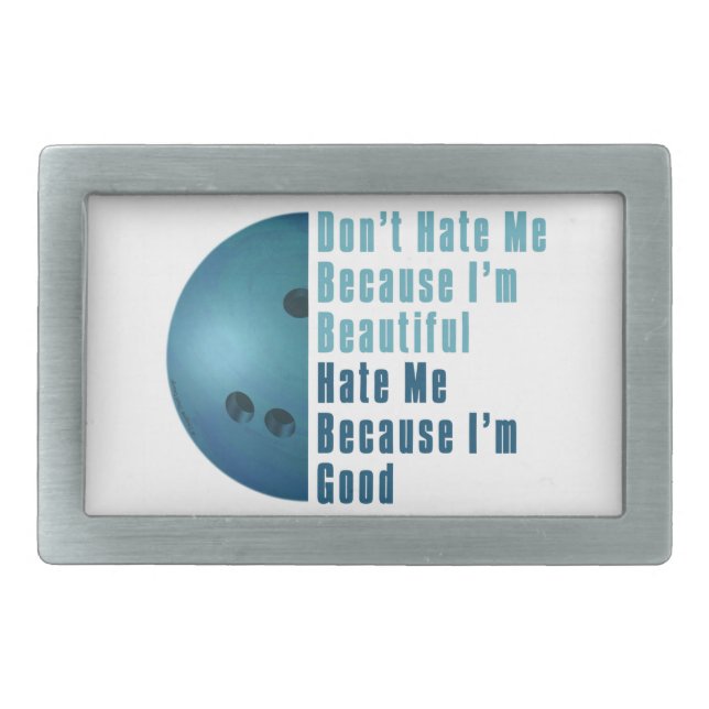 Im Beautiful Im Good  Bowling Blue Rectangular Belt Buckle (Front)