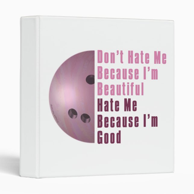 Im Beautiful Im Good Bowling Pink 3 Ring Binder (Front/Spine)