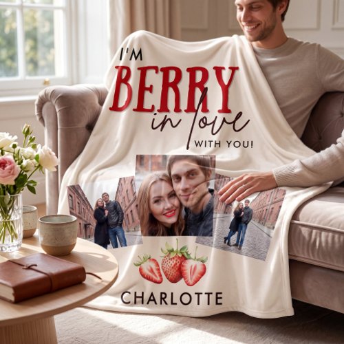 I'm Berry In Love Couple Photos Fleece Blanket