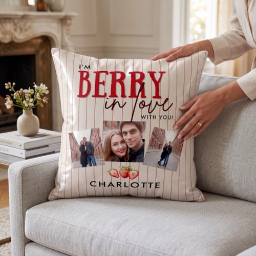 I'm Berry In Love Couple Photos Throw Pillow