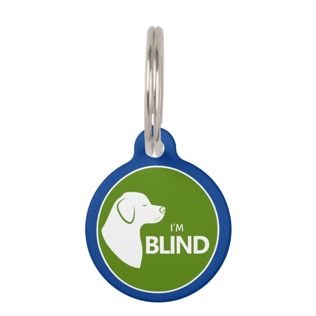 I'm Blind Alert White Dog On Green And Blue Pet ID Tag (Front)
