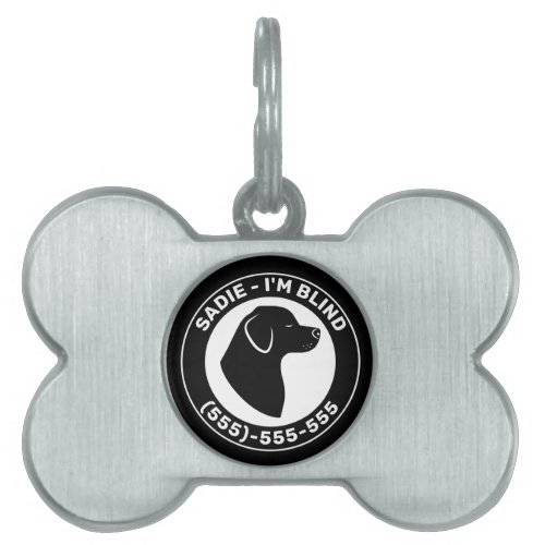 Im Blind_ Black Dog Silhouette With Closed Eyes Pet ID Tag