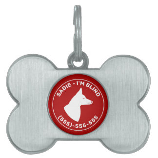 I'm Blind- Dog W/ Closed Eyes And Pricked Ears Red Pet ID Tag