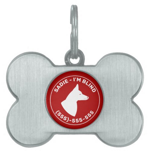 Im Blind_ Dog W Closed Eyes And Pricked Ears Red Pet ID Tag