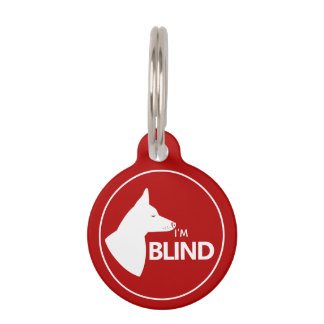 I'm Blind Text & White Dog With Pricked Ears Red Pet ID Tag