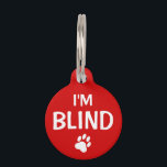 I'm Blind Text With Custom Name And Number Pet Name Tag<br><div class="desc">White and red tag for blind pets featuring a white paw print silhouette. On one side it reads: "I'm blind" and on the other side there are customizable text areas for the name of the pet and for a phone number.</div>