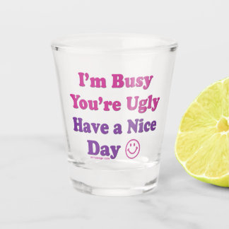 I'm Busy You're Ugly Have a Nice Day Shot Glass