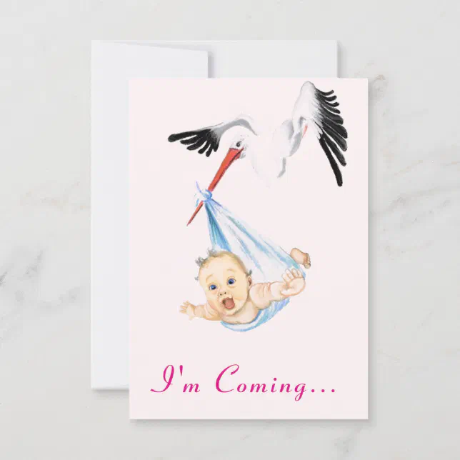 I'm Coming.. Cute Fun Stork Baby Shower Invitation | Zazzle