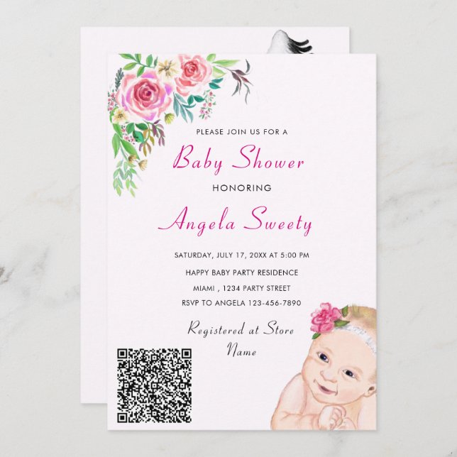 I'm Coming Stork Baby QR Code Shower Invitation (Front/Back)