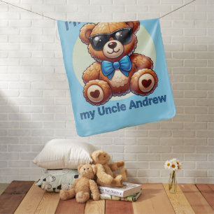 I'm Cool Teddy Bear with Blue Bow Customizable Baby Blanket