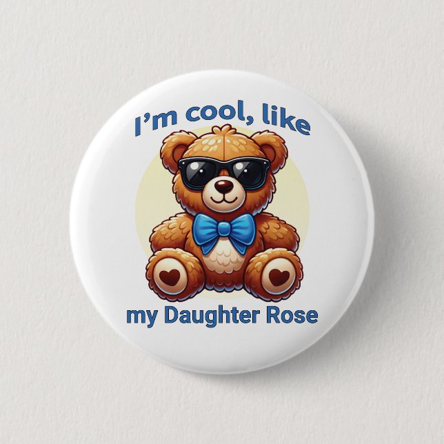I'm Cool Teddy Bear with Blue Bow Customizable Button (Front)