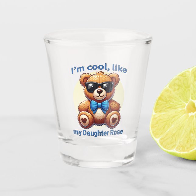 I'm Cool Teddy Bear with Blue Bow Customizable Shot Glass (Front)