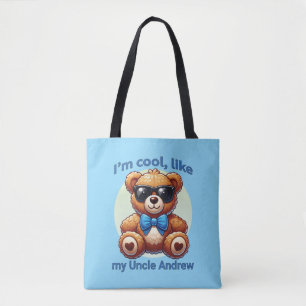 I'm Cool Teddy Bear with Blue Bow Customizable Tote Bag