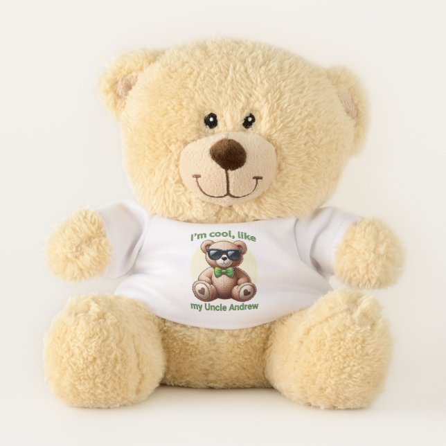 I'm Cool Teddy Bear with Green Bow Customizable (Front)