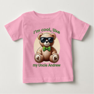 I'm Cool Teddy Bear with Green Bow Customizable Baby T-Shirt