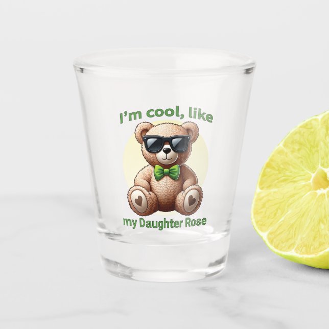 I'm Cool Teddy Bear with Green Bow Customizable Shot Glass (Front)