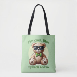 I'm Cool Teddy Bear with Green Bow Customizable Tote Bag
