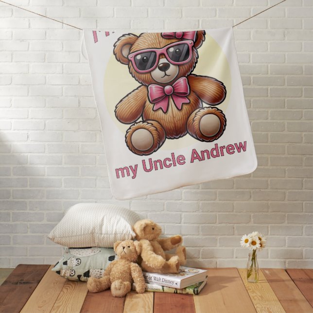 I'm Cool Teddy Bear with Pink Bow Customizable Baby Blanket (In Situ)