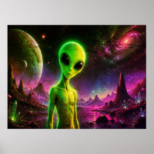 I'm Curious About You Too Green Skinny Alien Wall Poster
