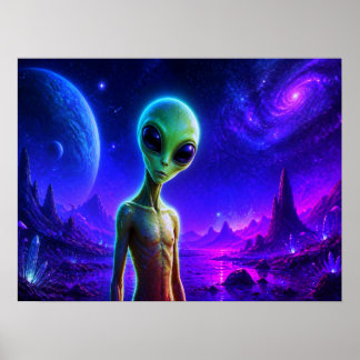 I'm Curious About You Too Green Skinny Alien Wall Poster