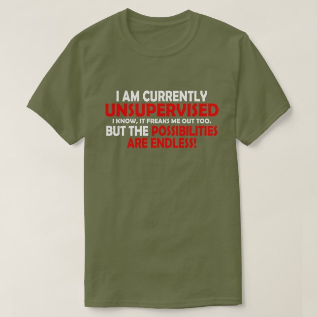 I'M CURRENTLY UNSUPERVISED. THE POSSIBILITIES! T-Shirt (Design Front)