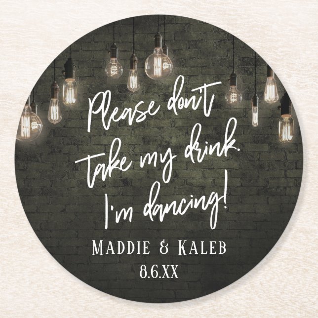 I'm Dancing Industrial Bricks w/ Edison Lights Round Paper Coaster (Front)