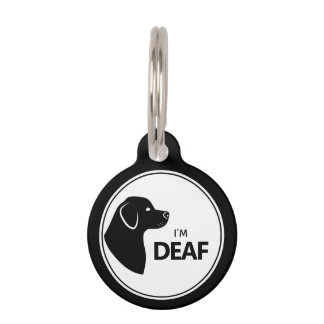 I'm Deaf Black And White Dog Silhouette Design Pet ID Tag