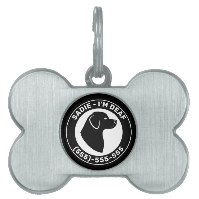 I'm Deaf- Black Dog Silhouette W/ Hanging Ears Pet ID Tag (Front)