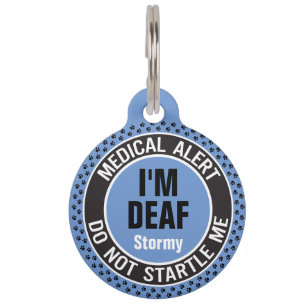 I'm Deaf Custom Text Pet Medical Alert Blue Black ID Tag