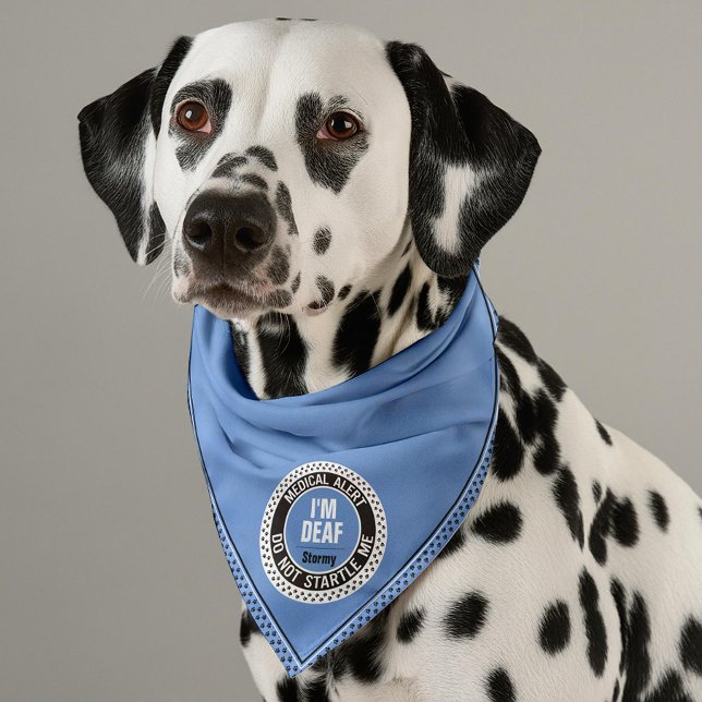 I'm Deaf Pet Medical Alert Custom Name Blue Black Bandana (Creator Uploaded)