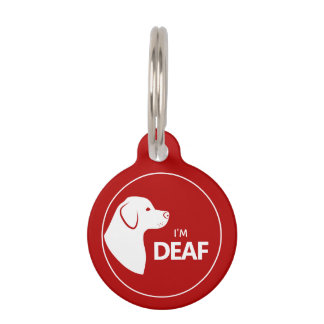 I'm Deaf Red And White Dog Silhouette Design Pet ID Tag