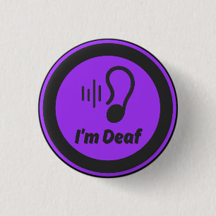 I'm deaf symbol - black and purple button