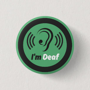 i'm deaf symbol - simple ear with green & black button
