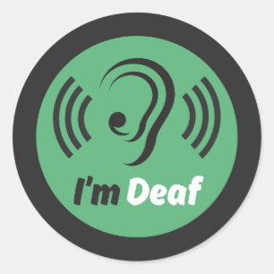 i'm deaf symbol - simple ear with green & black classic round sticker
