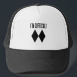 I'm Difficult Skiing Double Black Diamond Trucker Hat<br><div class="desc">I'm Difficult Skiing gag for the avid skier. Perfect for any time of the year. Double Black Diamond design that skiers and snowboarders would love. Whether you're hitting the slopes or just hanging out,  let the world know you love your hobby and passion</div>