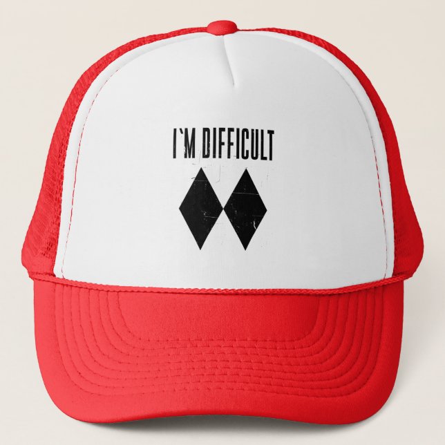 I'm Difficult Skiing Double Black Diamond Trucker Hat (Front)