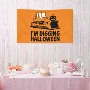 I'm Digging Halloween Pumpkin Face Tractor Kids Banner