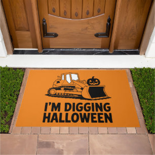 I'm Digging Halloween Pumpkin Face Tractor Kids Doormat
