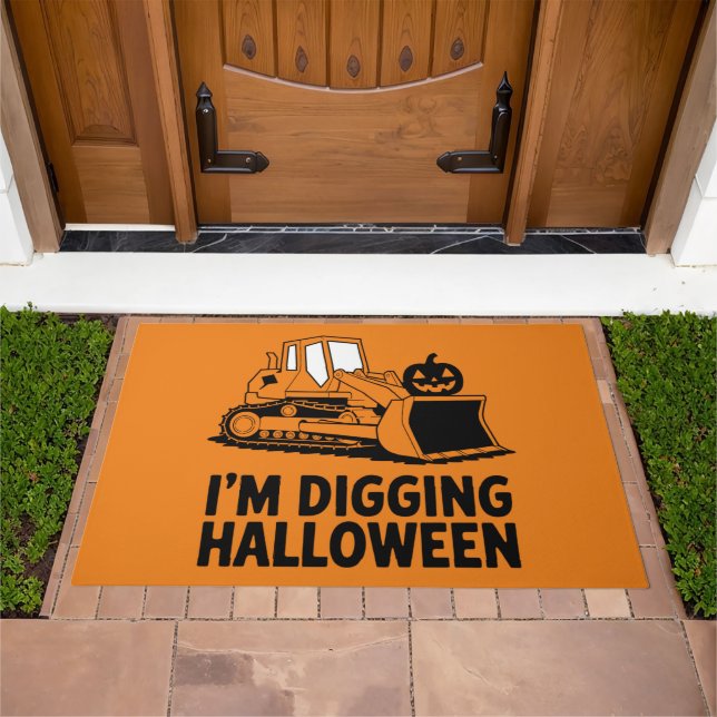 I'm Digging Halloween Pumpkin Face Tractor Kids Doormat (Outdoor)